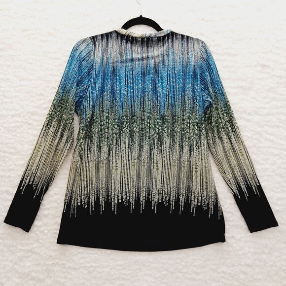 Blouse Size L Ombre Blue Lined Indie Liz Clairborne Retro Luxe Artsy Teacher Y2K - Picture 3 of 16